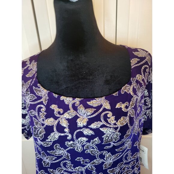 NWT Vintage Y2K Purple/Silver Floral Slinky Top XL Glitter Square Neck Retro - Picture 3 of 9